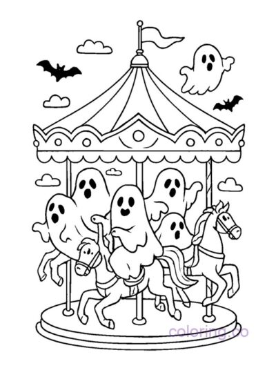 Cute Ghost Carousel Coloring Page