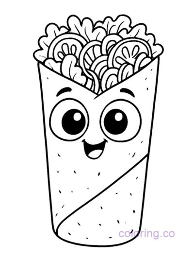 Cute Cartoon Burrito Coloring Page for Kids