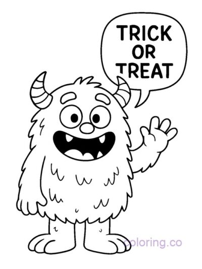 Cute Cartoon Monster Trick or Treat Coloring Page