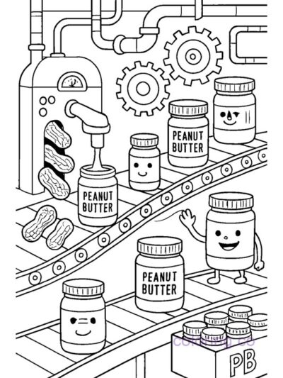 Fun Cartoon Peanut Butter Factory Coloring Page