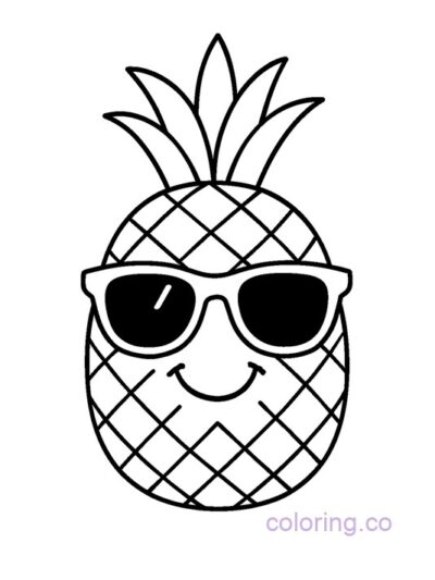 Cool Cartoon Pineapple with Sunglasses Coloring Page