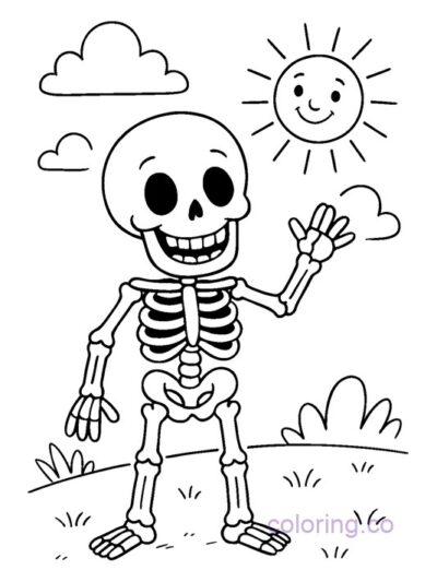 Cute Cartoon Skeleton Coloring Page