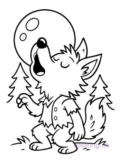Cartoon Werewolf Howling Coloring Page
