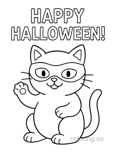 Cute Halloween Cat Coloring Page