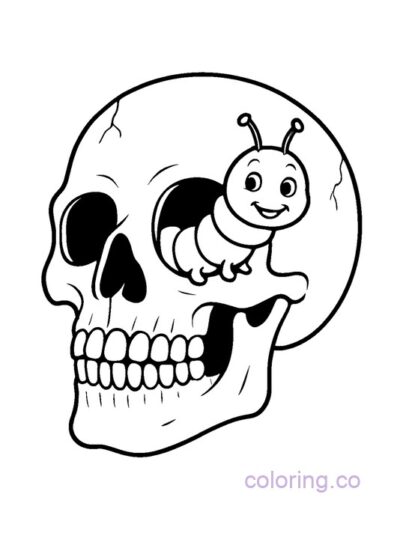 Creepy Skull and Caterpillar Coloring Page