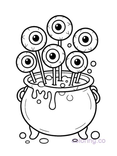 Cauldron of Eyeball Lollipops Coloring Page