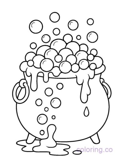 Cute Cauldron with Overflowing Bubbles Coloring Page