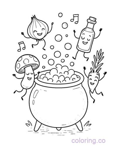 Fun Cauldron Party Coloring Page