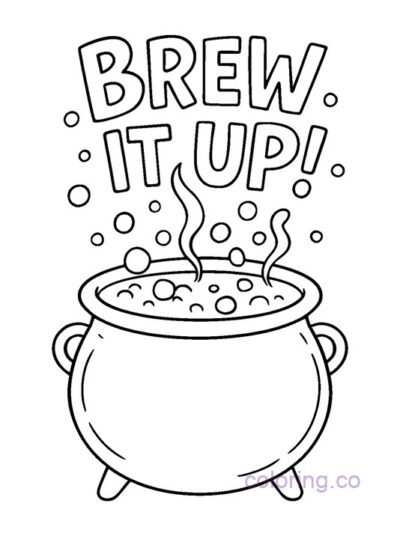 "Brew It Up Cauldron Coloring Page for Kids"