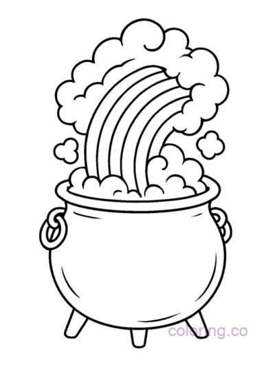 Cauldron with Rainbow Smoke Coloring Page
