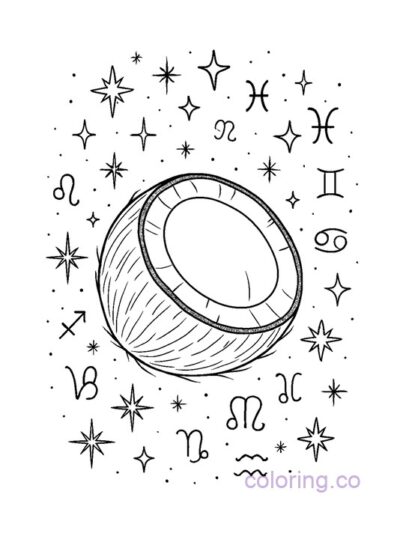 Celestial Coconut Coloring Page for Teens