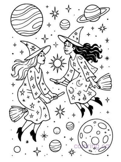 Celestial Witches Coloring Page