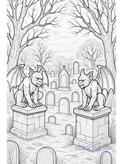Gargoyle Cemetery Coloring Page
