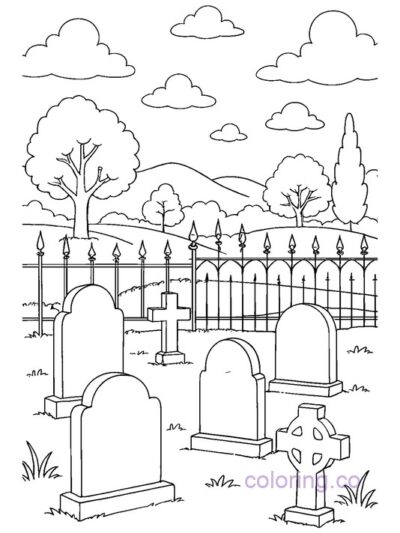 Spooky Cemetery Coloring Page