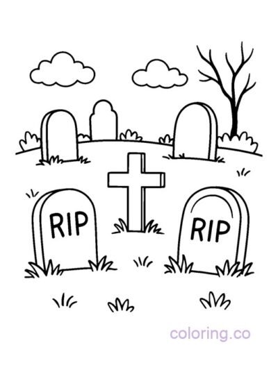 Spooky Cemetery Coloring Page