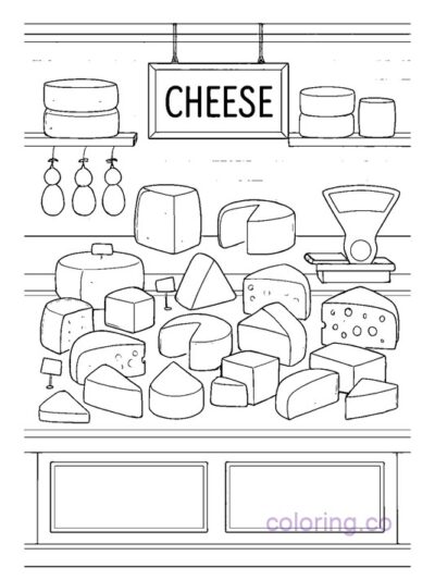 Fun Cheese Shop Coloring Page for Kids
