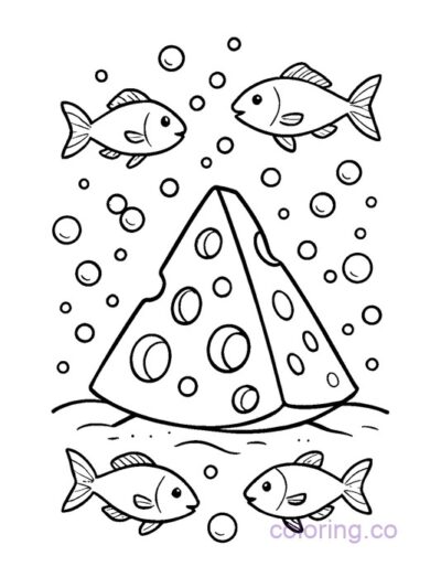 "Cute Underwater Cheese Coloring Page for Kids"