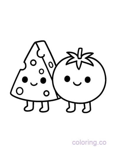 Adorable Cheese and Tomato Coloring Page for Kids