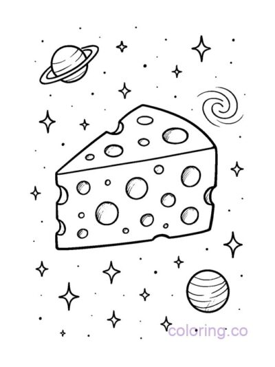 Cheese in Space Coloring Page for Kids