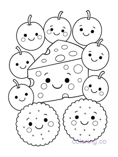 Cheese and Smiley Friends Coloring Page for Kids