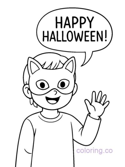 Happy Halloween Mask Coloring Page