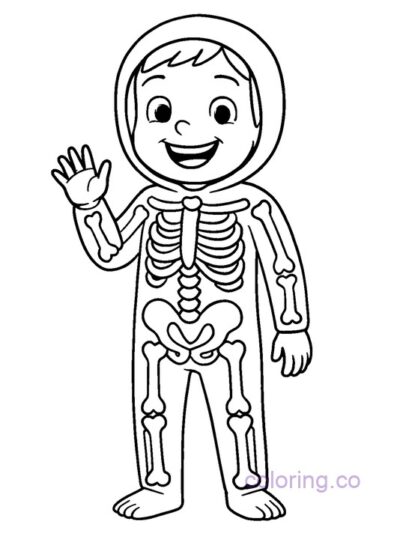 Cute Skeleton Costume Coloring Page