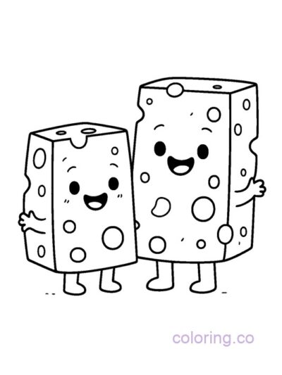 Cute Cheese Characters Coloring Page for Preschool