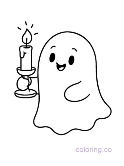 Cute Chunky Ghost with Candle Coloring Page