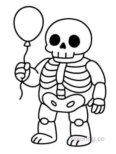 Chunky Skeleton with Balloon Coloring Page