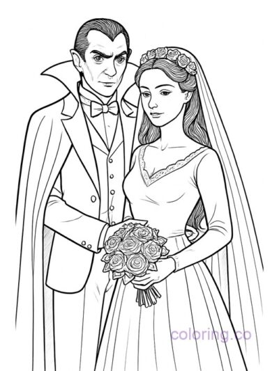 Classic Dracula and Bride Coloring Page