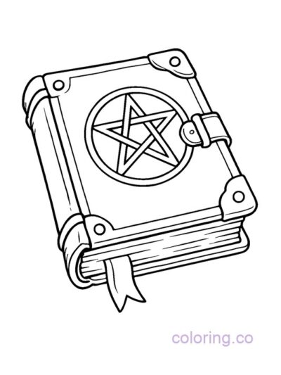Spell Book with Pentagram Coloring Page