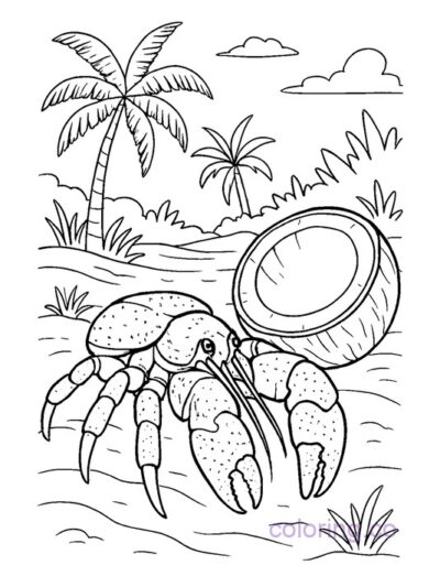 Adorable Coconut Crab Coloring Page for Kids