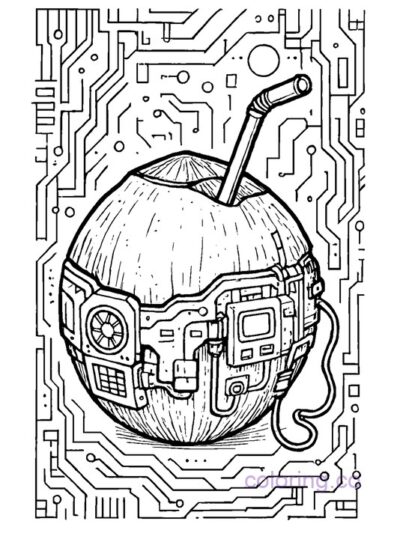 Cyberpunk Coconut Coloring Page for Teens