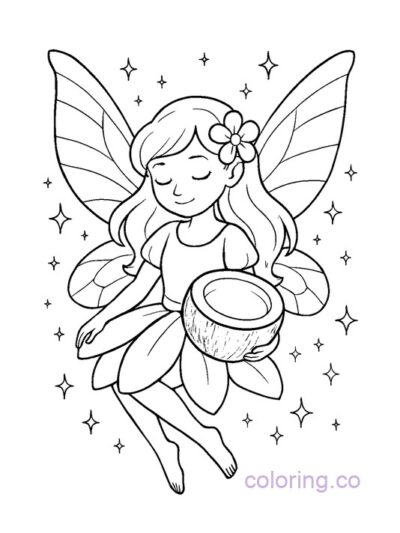 Coconut Fairy Cute Coloring Page for Kids