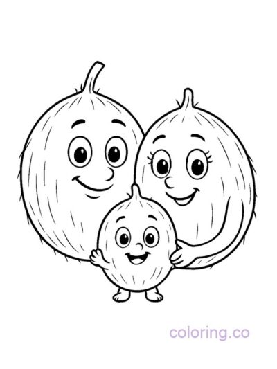 Coconut Family Portrait Coloring Page for Kids