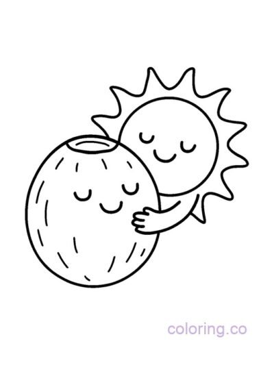 Coconut and Sun Hug Coloring Page for Preschoolers
