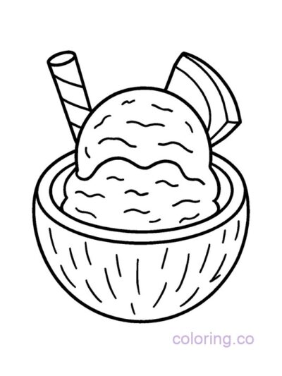 Cute Coconut Ice Cream Coloring Page for Kids