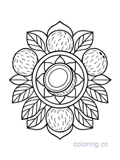 Coconut Mandala Coloring Page for Kids