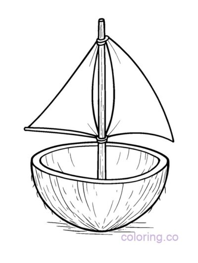 Coconut Shell Boat Coloring Page for Kids