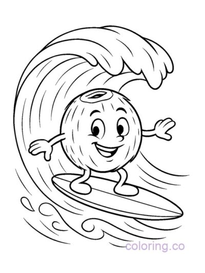Fun Coconut Surfing Coloring Page for Kids