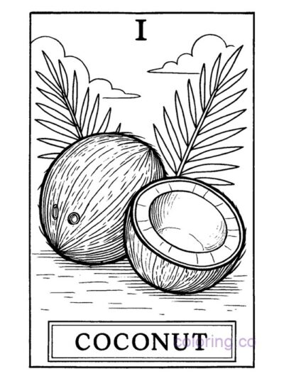 Coconut Tarot Card Coloring Page for Adults