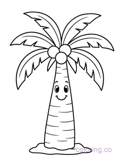 Adorable Smiling Coconut Tree Coloring Page