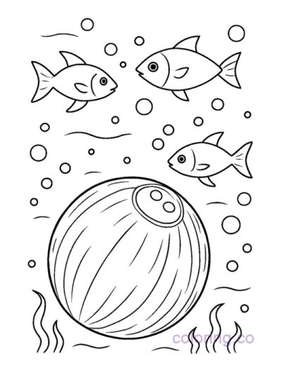 Coconut Underwater Cartoon Coloring Page for Kids
