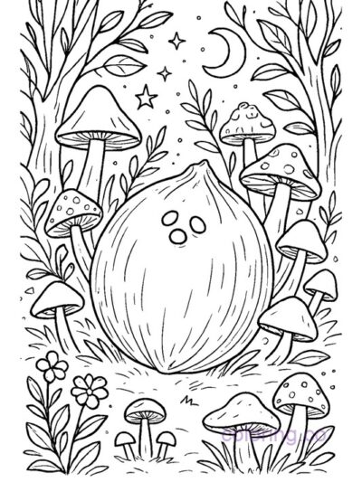 Enchanting Coconut in Magical Forest Coloring Page