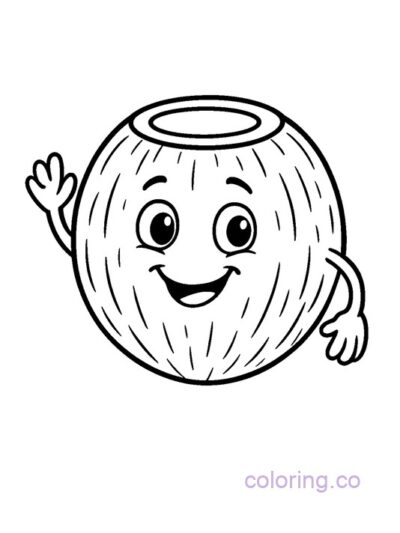 Smiling Coconut Coloring Page for Preschoolers