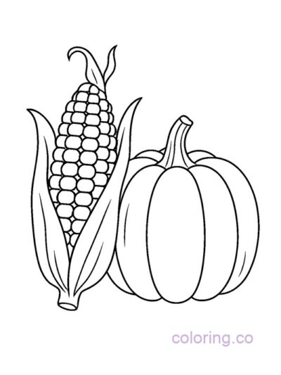 Corn and Pumpkin Coloring Page