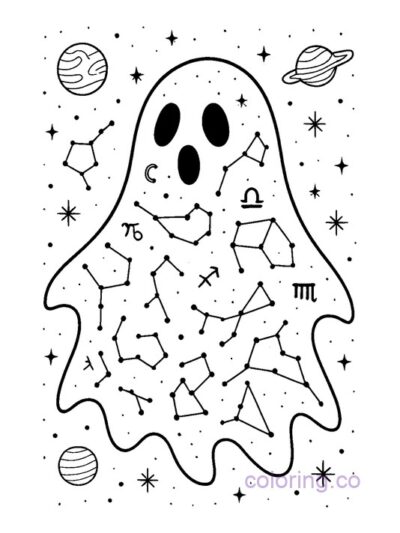 Cosmic Zodiac Ghost Coloring Page