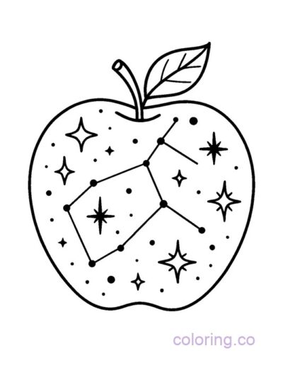 Cosmic Apple with Star Constellation Coloring Page