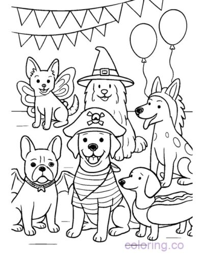 Fun Dog Costume Party Coloring Page
