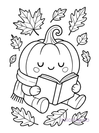 Cute Pumpkin Reading Book Coloring Page